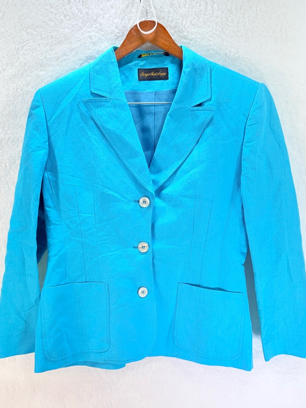 Giorgio Sant’Angelo Turquoise Linen Blend Tailored Blazer Size 14